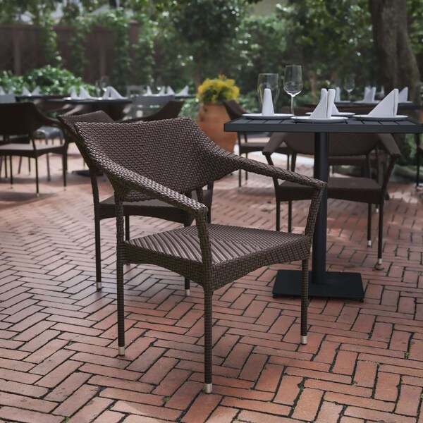 Flash Furniture Espresso PE Rattan Wicker Patio Dining Chair TT-TT002-ESP-GG - main